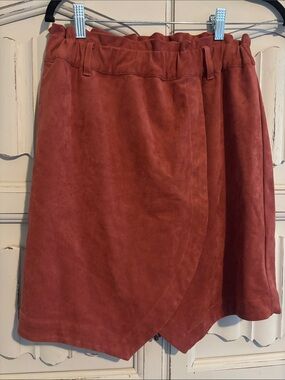 Anthropologie Rust-Red Faux Suede Wrap Skirt